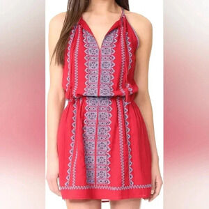 Joie Women's Picard Embroidery Boho Sleeveless Mini Hippie Red Dress Size Small.